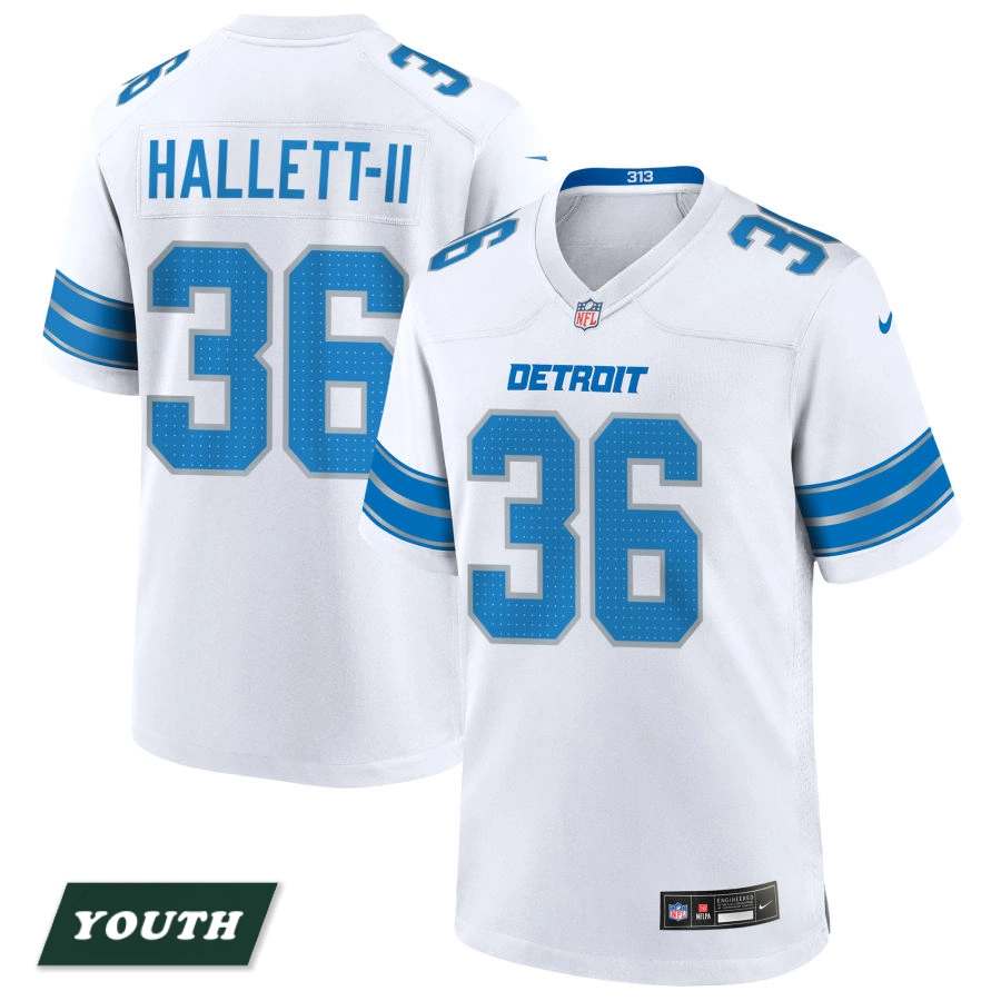 Youth Detroit Lions White #36 Erick Hallett II Game Jersey
